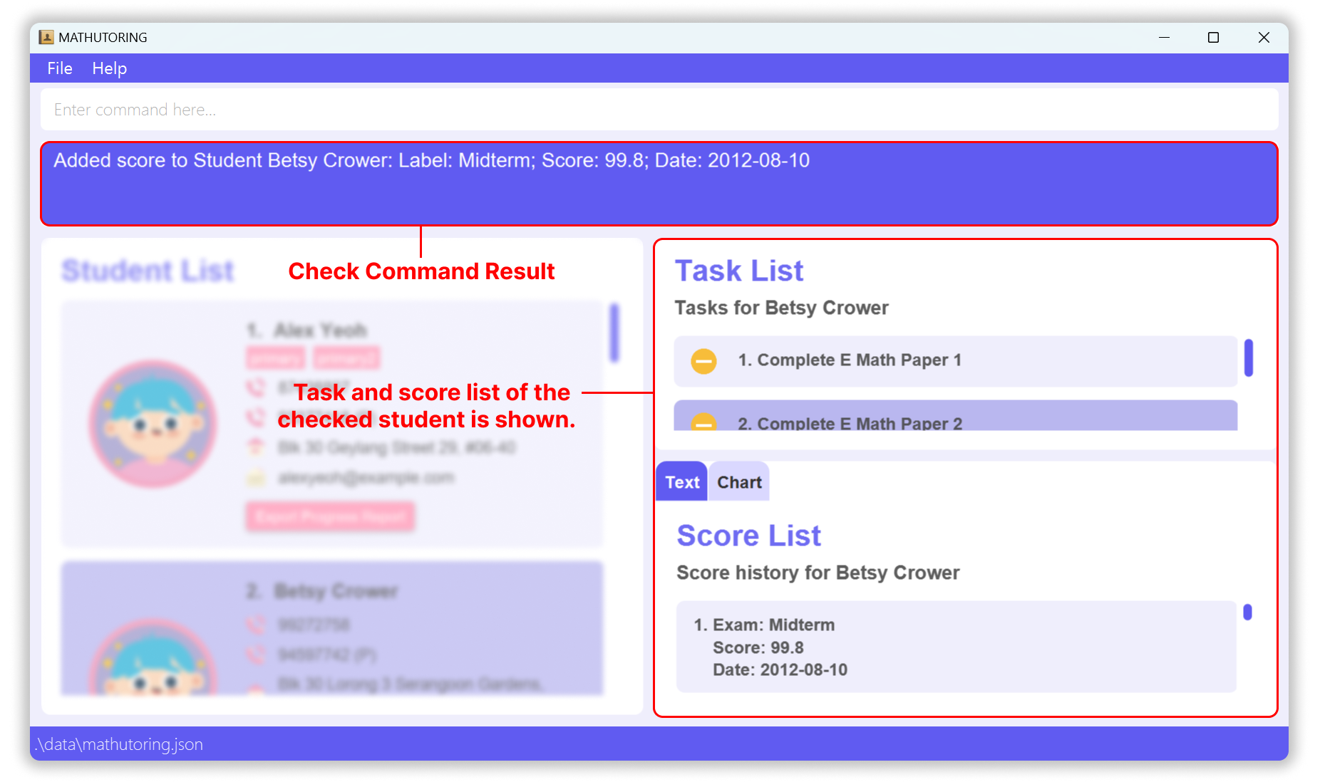 Check a student with tasks and scores