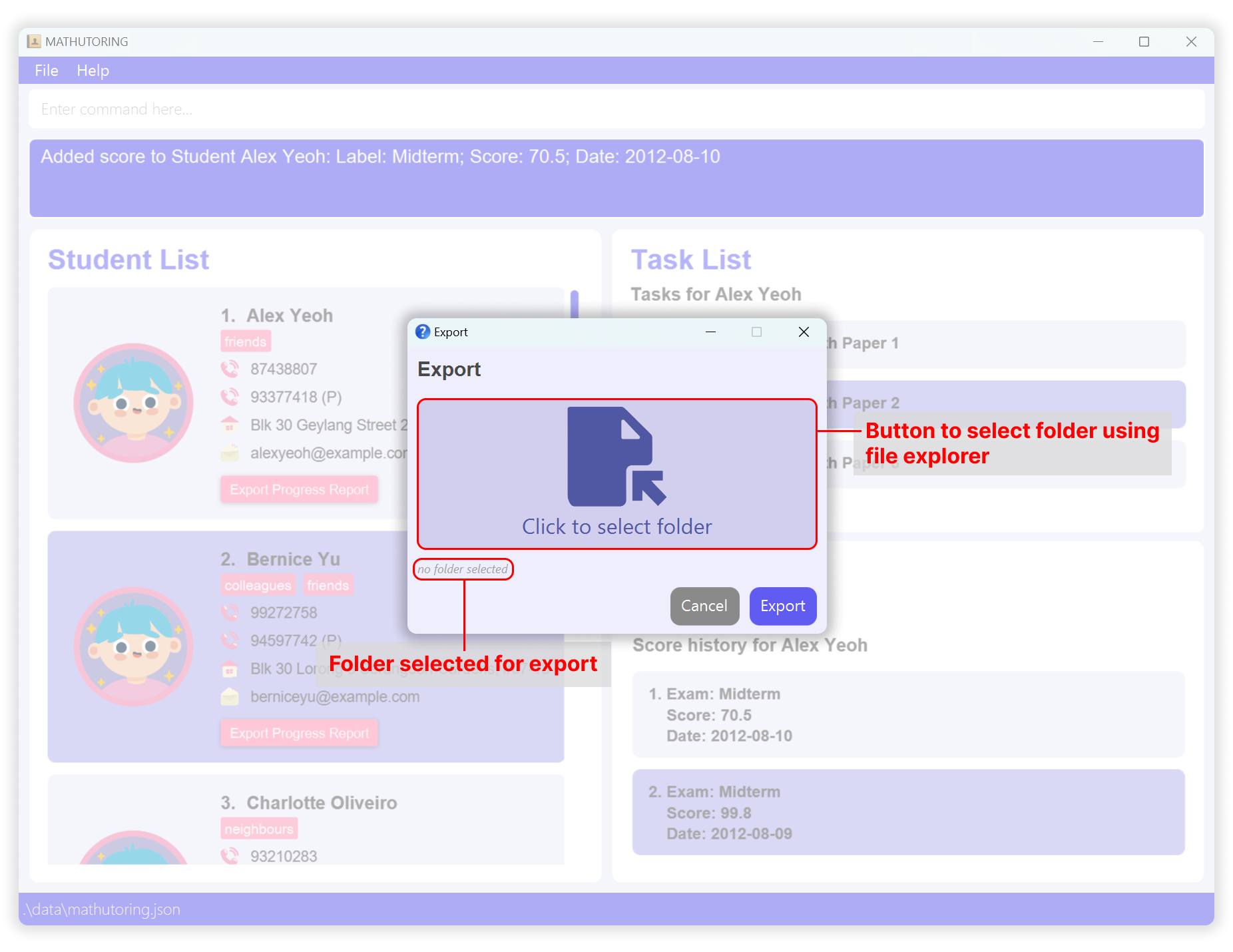 Export the data of the students.png